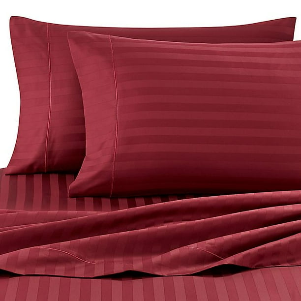 Damask Stripe 500-Thread-Count Cotton Twin Sheet Set in Burgundy Damask Stripe 500-Thread-Count Cotton Twin Sheet Set in Burgundy